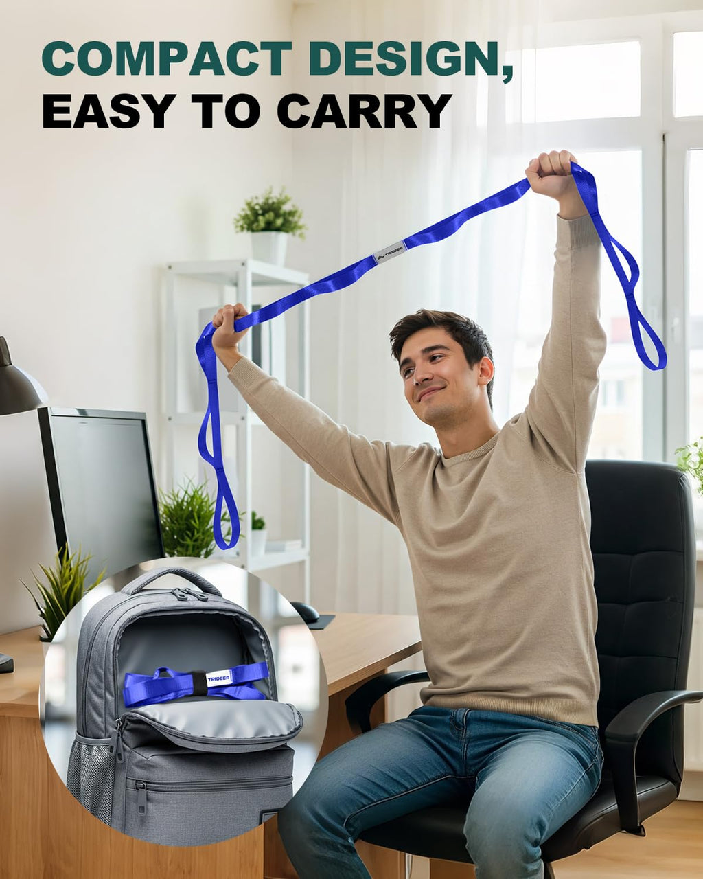 Trideer Stretching Strap Yoga Strap Physical Therapy for Home Workout, Exercise, Pilates and Gymnastics, 10 Loops Non-Elastic Stretch Bands with Aesthetic Packaging for Women & Men