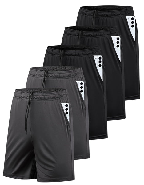 5 Pack Men's Athletic Gym Shorts with Pockets Quick Dry Activewear Workout Running Shorts for Men