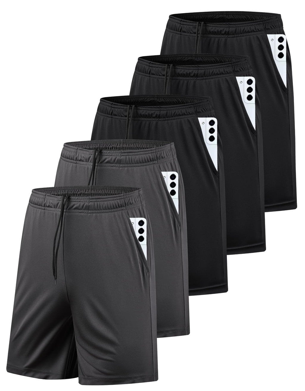 5 Pack Men's Athletic Gym Shorts with Pockets Quick Dry Activewear Workout Running Shorts for Men