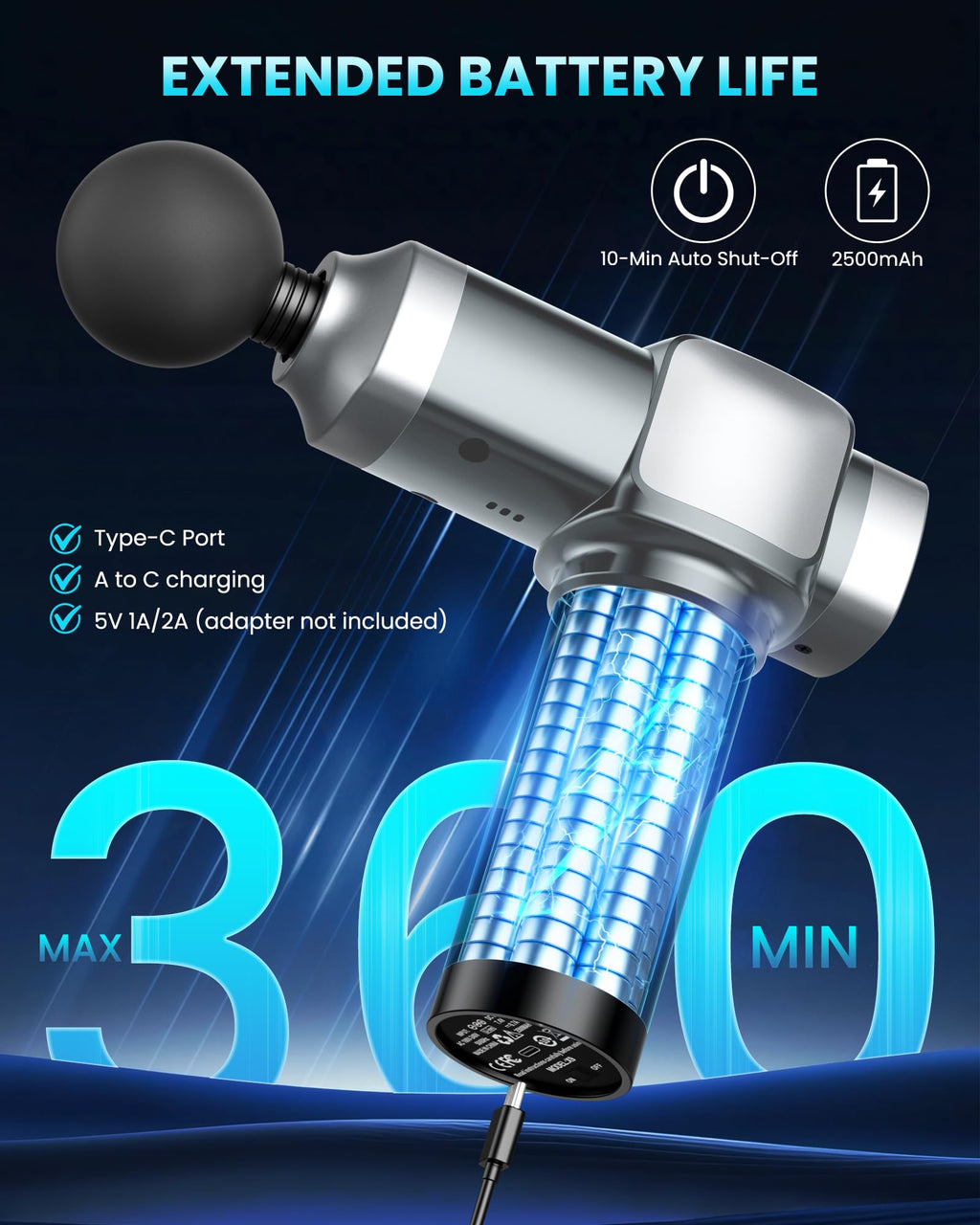 Deep Tissue Massage Gun, Portable Percussion Electric Muscle Massager for Pain Relief, Handheld Massagers with 30 Speeds & 6 Attachments for Back and Neck, Gifts for Men Women