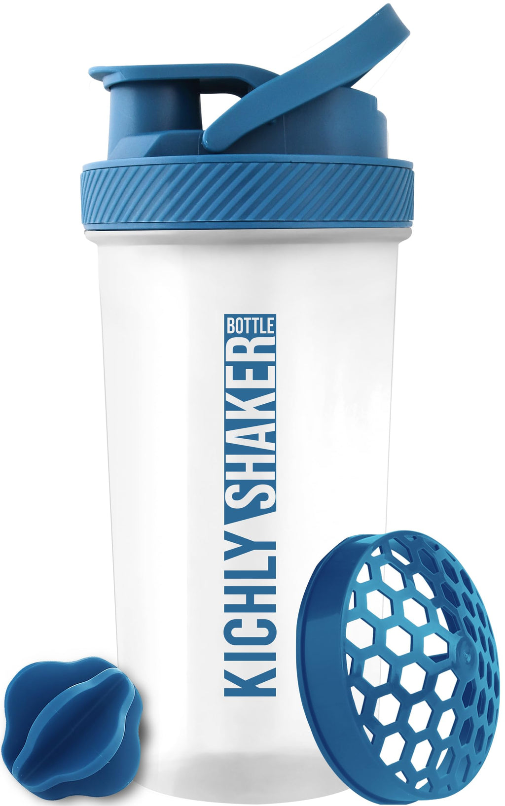 KICHLY Shaker Bottle 1 Pack - 28 Ounce Plastic Protein Shaker Bottle for Pre & Post workout with Twist & Lock Protein Box Storage (Clear/Navy)
