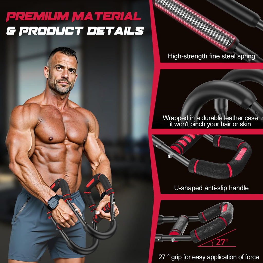 Twister Arm Trainer for Men, Chest Workout Equipment 5-Level Adjustable (40-130lb) with Ergonomic 27° Targets Biceps/Clip/Thigh, Portable Exerciser for Home Gym Travel Fitness