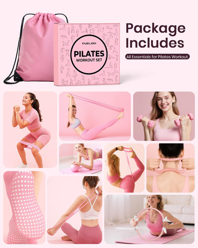 Pilates Ring Set for Women, Home Workout Pilates Equipment with Resistance Bands, 14'' Magic Circle, Mini Ball, Pilates Starter Kit for Strength, Toning and Flexibility, Workout Guide Included