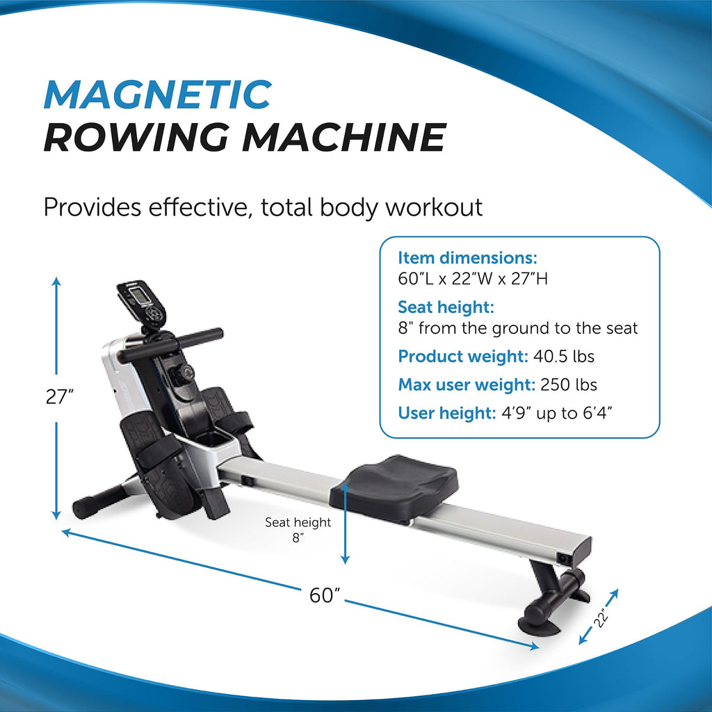 Stamina Magnetic Rower - Rower Machine with Smart Workout App - Rowing Machine with Magnetic Resistance for Home Gym Fitness - Up to 250 lbs Weight Capacity