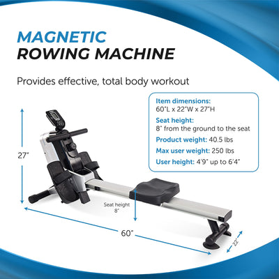 Stamina Magnetic Rower - Rower Machine with Smart Workout App - Rowing Machine with Magnetic Resistance for Home Gym Fitness - Up to 250 lbs Weight Capacity