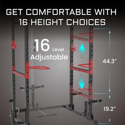 Fitness Reality Power Cage Squat Rack with Optional LAT Pulldown, Cable Crossover, 800 lb Capacity, Multi-Grip Pull-Up Bar, Adjustable Safety Bars, Strength Training for Home Gym