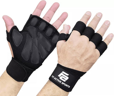 Fit Active Sports New Ventilated Weight Lifting Workout Gloves with Built-in Wrist Wraps for Men and Women - Great for Gym Fitness, Cross Training, Hand Support & Weightlifting.