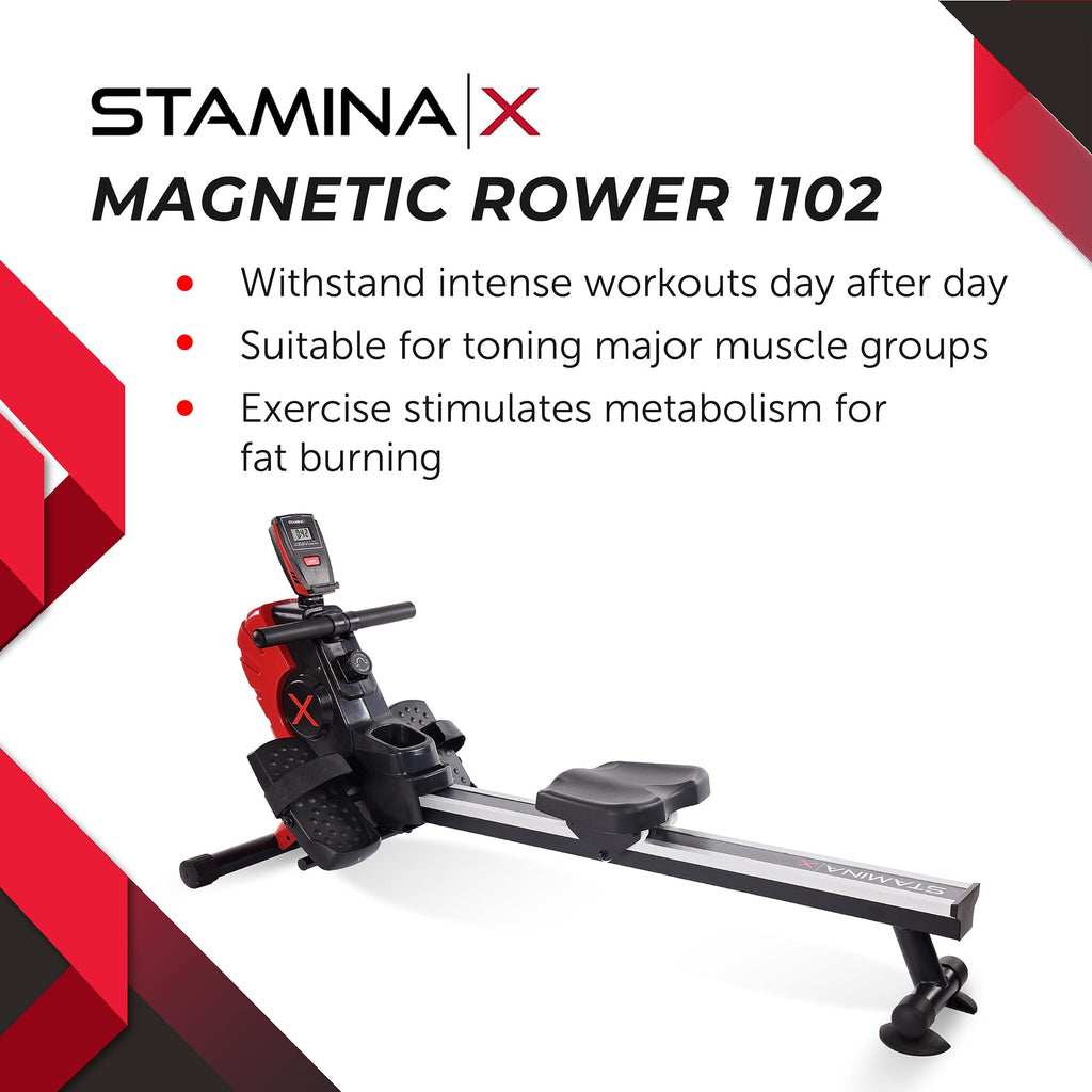 Stamina Magnetic Rower - Rower Machine with Smart Workout App - Rowing Machine with Magnetic Resistance for Home Gym Fitness - Up to 250 lbs Weight Capacity