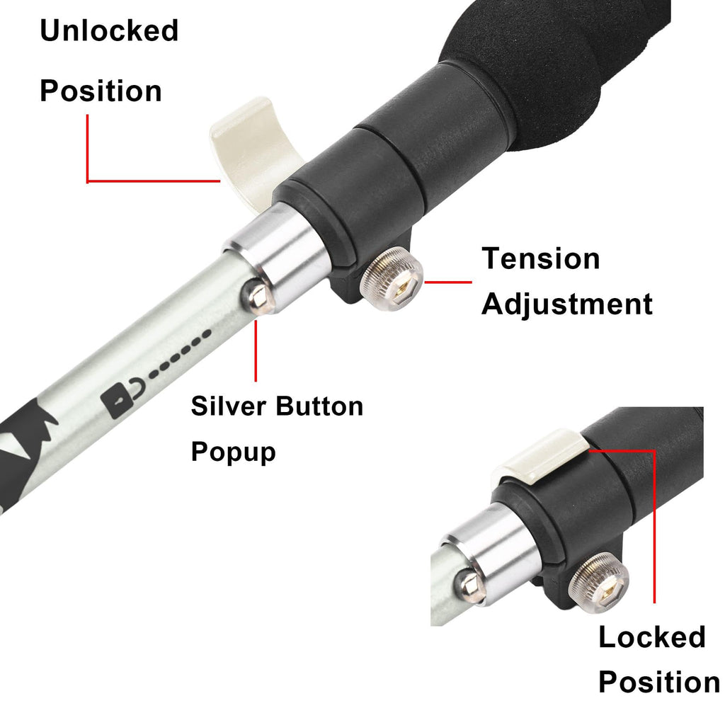 Aluminum Collapsible Ultralight Travel Trekking Hiking Pole for Men and Women (Fits 5'3" - 6'2")