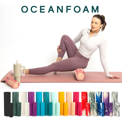Oceanfoam Tidal Roller - Natural - Muscle Massage Foam Roller for Back Pain & Stretching - Firm and Ergonomic Wide Wave Textured - Yoga, Athletics, & Wellness - Full Size, 20" x 5"