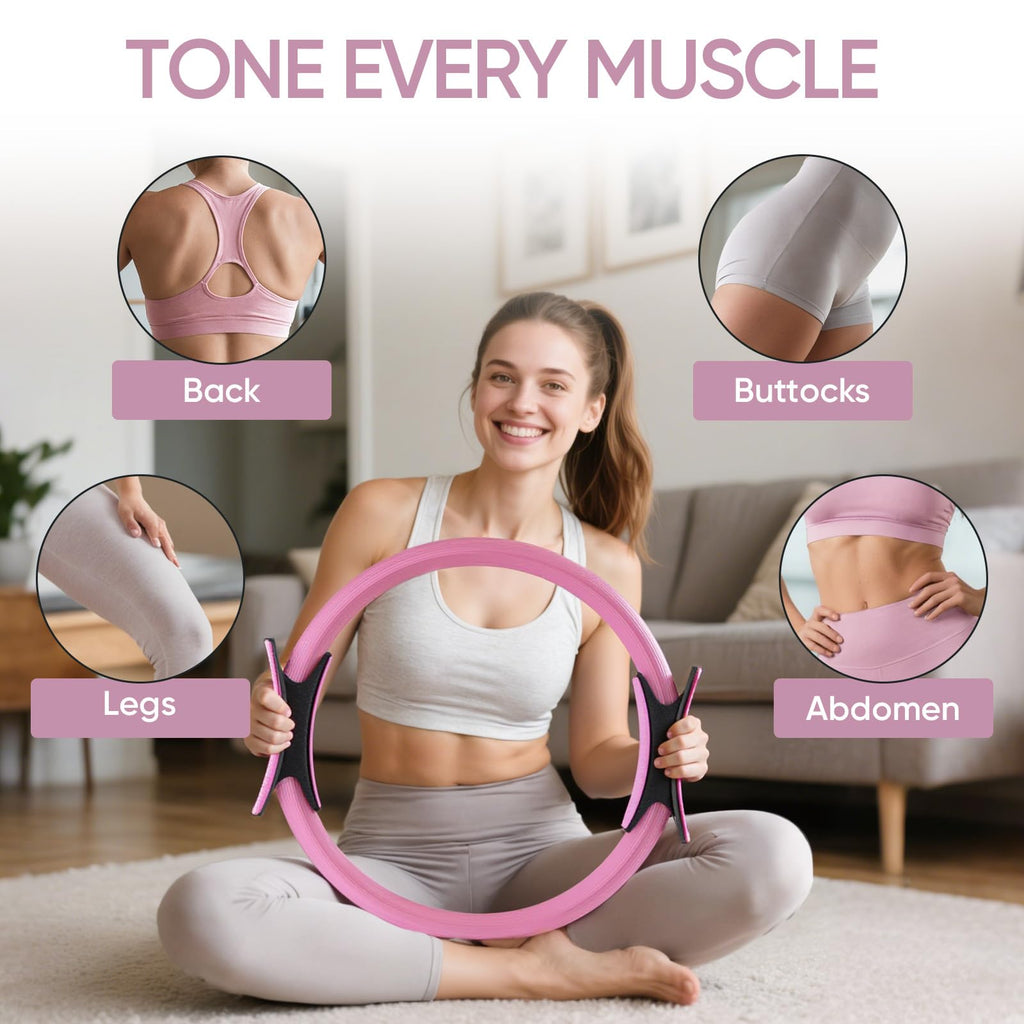 Home Pilates Kit for Women Pilates Equipment Ring and Ball Set Magic Circle Hoop with 5 Resistance Bands Compact Toning Fitness Essentials Starter Set Accessories