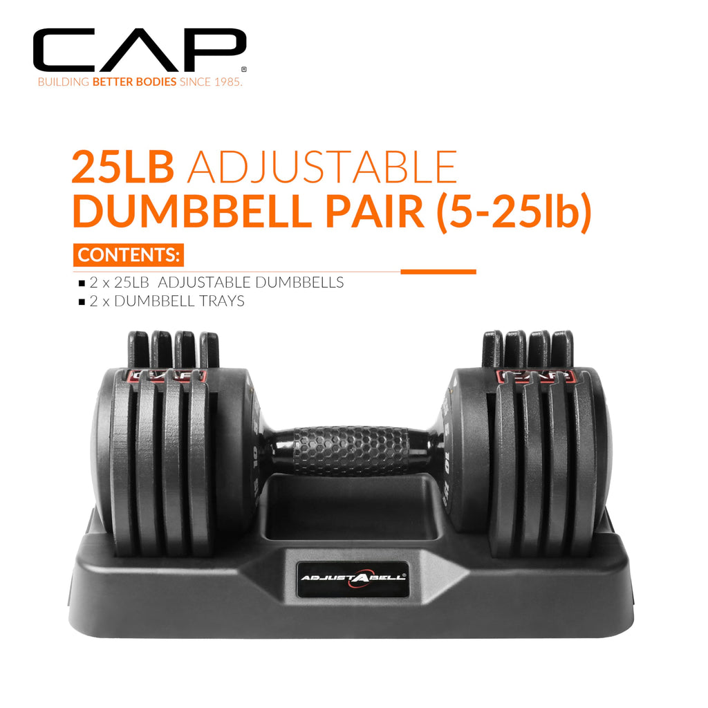 CAP Barbell ADJUSTABELL Adjustable Round Dumbbell Weights - Singles & Pairs | 12.5 lb, 25 lb & 55 lb | Multiple Handle Options