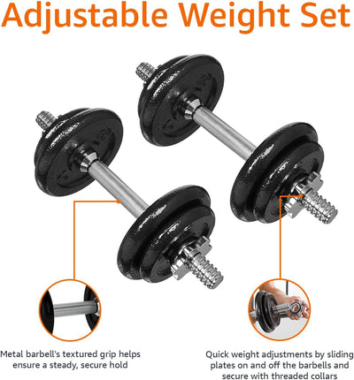 Amazon Basics Adjustable Dumbbell Hand Weight Set, 38 pound, Black