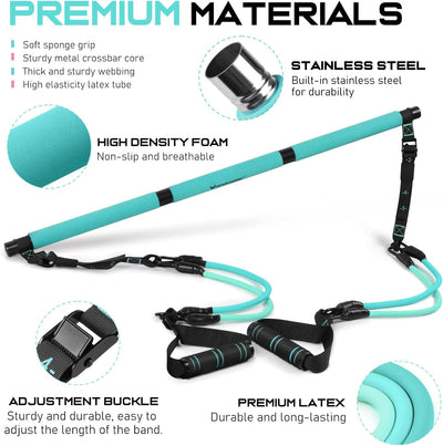 Pilates Bar Kit with Resistance Bands, Multifunctional Pilates Bar for Women & Men with Heavy-Duty Metal Adjustment Buckle, Pilates Home Equipment for Full BodyWorkouts