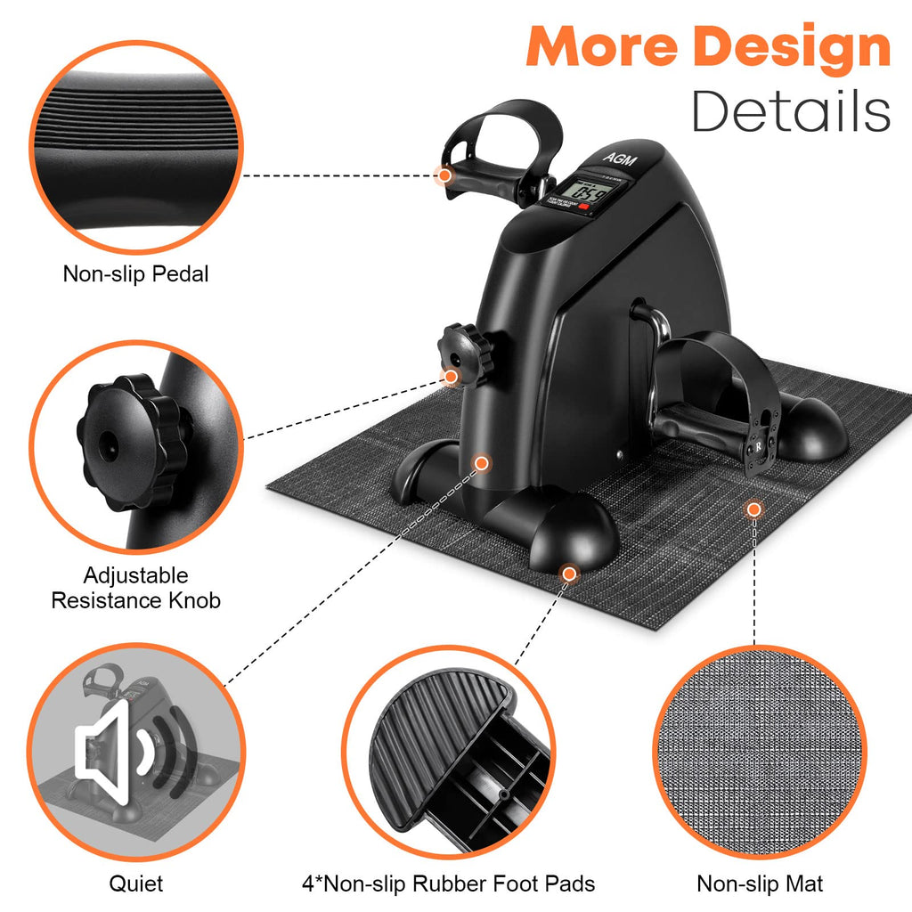 Mini Exercise Bike, AGM Under Desk Bike Pedal Exerciser Foot Cycle Arm & Leg Pedal Exerciser with LCD Screen Displays