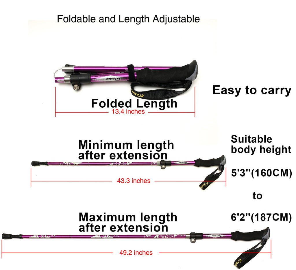 Aluminum Collapsible Ultralight Travel Trekking Hiking Pole for Men and Women (Fits 5'3" - 6'2")