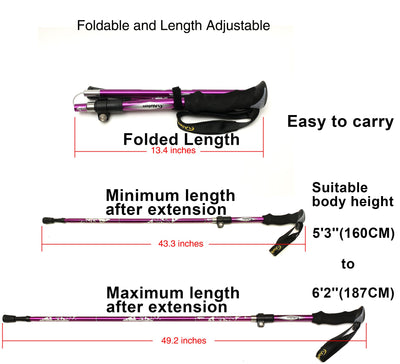 Aluminum Collapsible Ultralight Travel Trekking Hiking Pole for Men and Women (Fits 5'3" - 6'2")