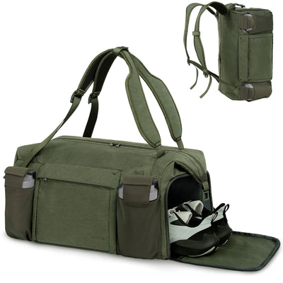 Gym Bag for Men with 2 Upgraded Bottle Holders Convertible Duffle Bag and Gym Backpack Waterproof Sports Bags with Shoes Compartment and Wet Pocket - Black