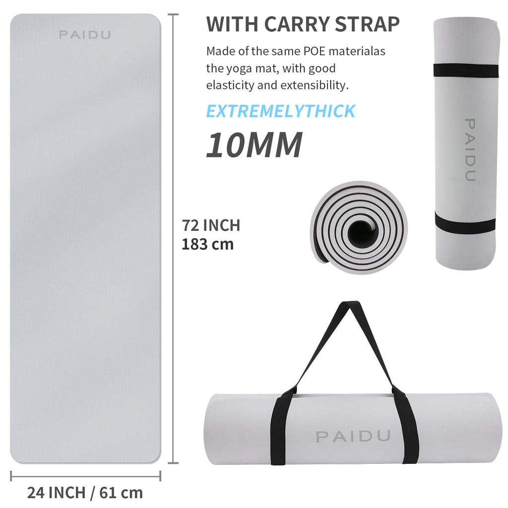 Yoga Mat Non Slip Anti-tear,extra thick-2/5 inch（10MM）High Resiliency Professional POE Yoga Mats for Women Men Kids,72"x24"inch,Workout, Yoga, Pilates and Floor Exercise, with Carrier Strap