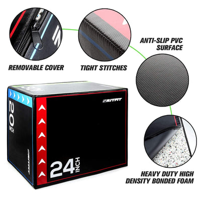RitFit 3 in 1 Extra Firm Soft Plyo Box Foam Plyometric Box-30”x24”x20”-20"x18"x16" Heavy Duty High Density Foam Jumping Box 3 Sizes with PVC Cover,Platform for Home Gym Fitness, 440lb Weight Capacity
