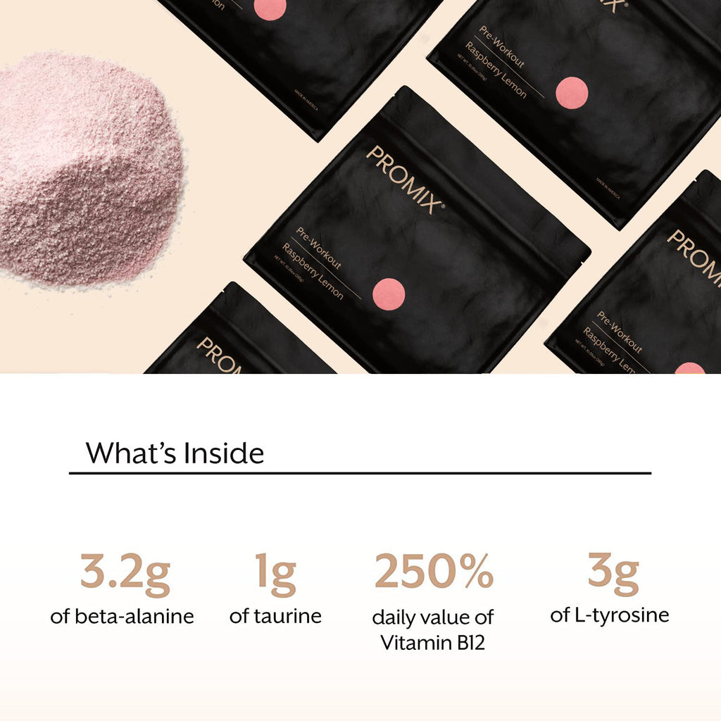 Promix Pre-Workout Powder, Strawberry Lemon – Boosts Focus, Energy & Endurance – With Caffeine, B12, Beta-Alanine & L-Tyrosine – Gluten & Dairy-Free, 10.05 oz