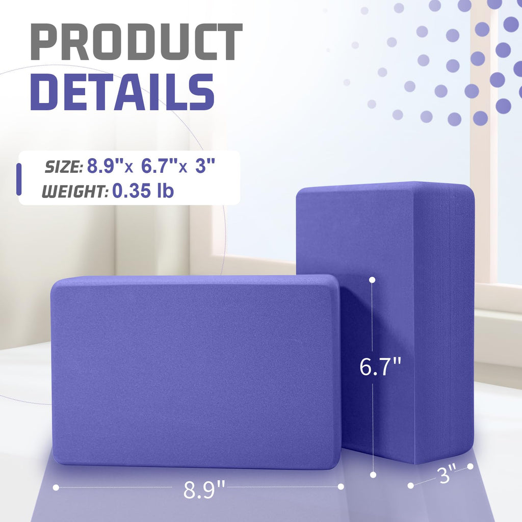 Yoga Blocks 2 Pack, EVA Foam Yoga Block Supportive, Non-Slip Exercise Blocks, Yoga Accessories for Pilates, Meditation, Balance, Stretching and Deep Poses