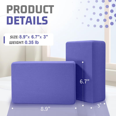 Yoga Blocks 2 Pack, EVA Foam Yoga Block Supportive, Non-Slip Exercise Blocks, Yoga Accessories for Pilates, Meditation, Balance, Stretching and Deep Poses