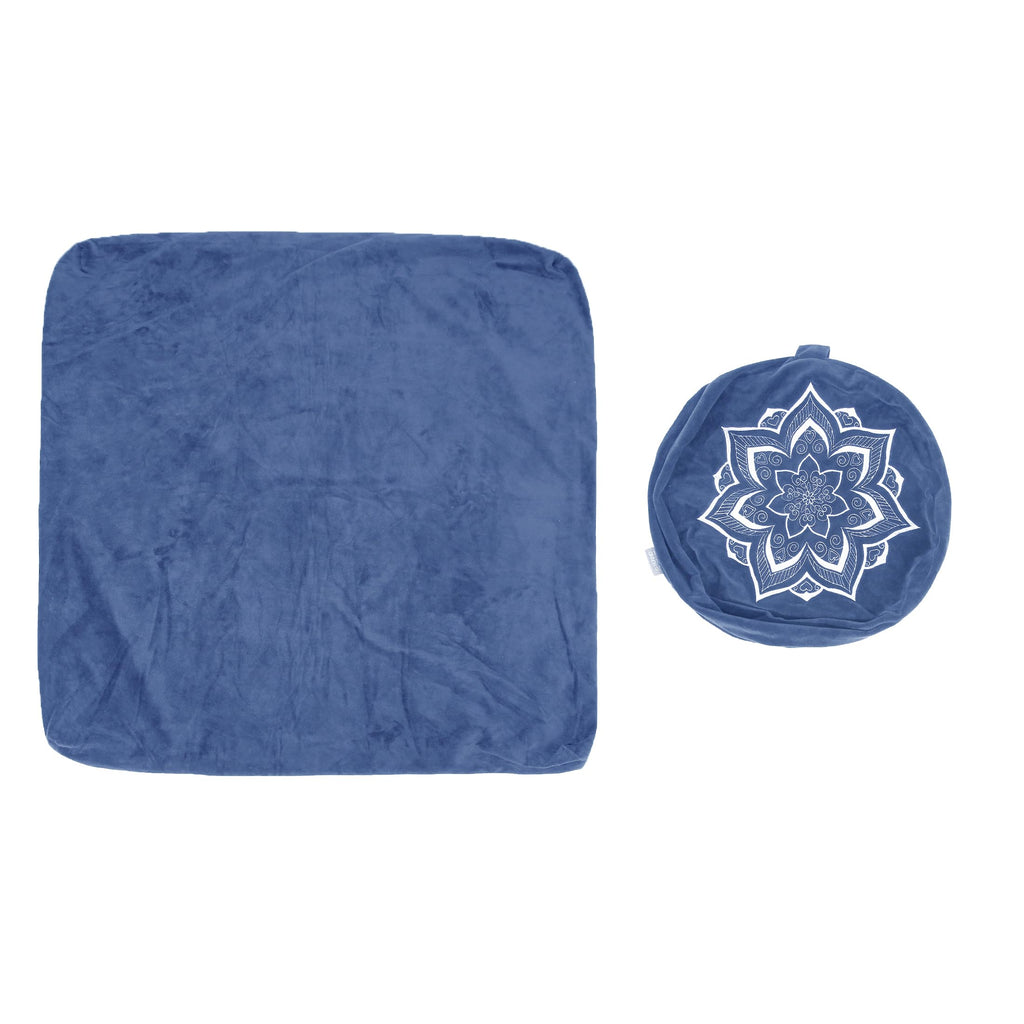 Meditation Zafu Cushion Set with Buckwheat Hulls & Memory Foam - Ergonomic Support for Yoga & Sitting - Removable Machine-Washable Luxury Velvet Cover - for Adults and Kids (Blue)