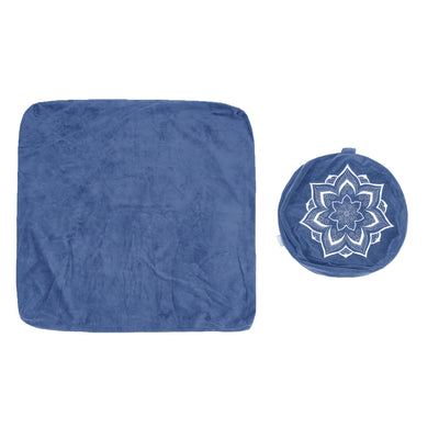 Meditation Zafu Cushion Set with Buckwheat Hulls & Memory Foam - Ergonomic Support for Yoga & Sitting - Removable Machine-Washable Luxury Velvet Cover - for Adults and Kids (Blue)