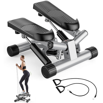 Sweetcrispy Mini Stair Steppers with Resistance Bands for Exercise at Home, Portable Exercise Twist Stepper Machine for Full Body Workout, 300LBS Capacity