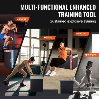 VEVOR 3 in 1 Plyometric Jump Box, Cotton Plyo Box, Platform & Jumping Agility Box, Anti-Slip Fitness Exercise Step Up Box for Home Gym Training, Conditioning Strength Training, Multiple Sizes, Black