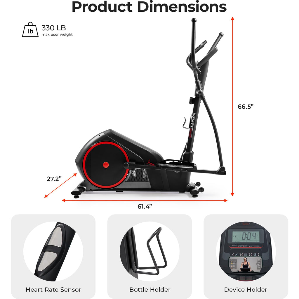 Sunny Health & Fitness Smart Elliptical Full-Body Cross Training Machine w/Extended Stride, Cardio Exercise Trainer for Home, Free SunnyFit App Bluetooth Connection, Optional 12" or 16" Stride Length