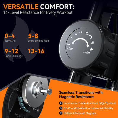 Foldable Exercise Bike Stationary Bikes for Home, 5 IN 1 Indoor Workout Bike, Cycling Bike with 16-Level Quiet Magnetic Resistance, 6.6 LBS Flywheel and 300LBS Capacity, 2025 Designed 817 X-bike