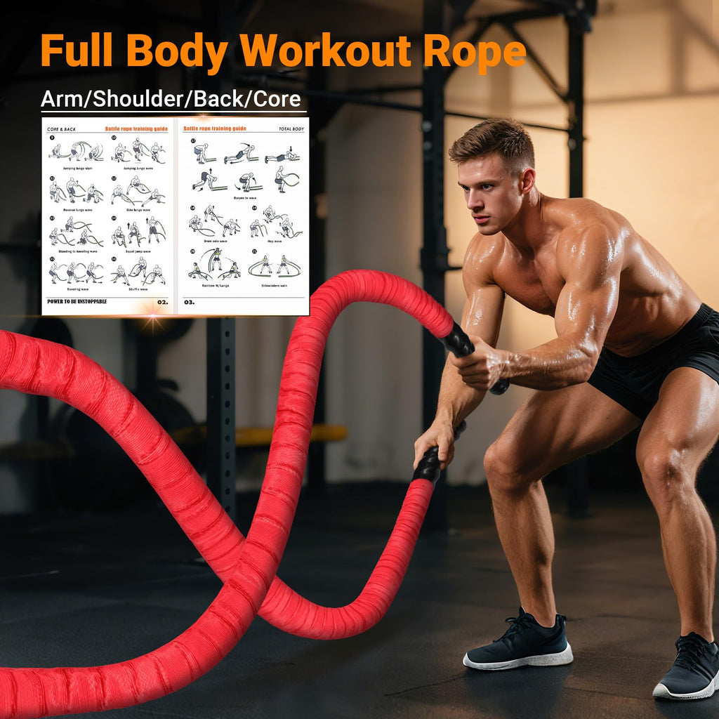 Battle Rope 1/1.26/1.5/2 Inch Diameter,Pink 30FT/40FT/50FT Exercise Workout Ropes for Home Gym Heavy Weighted Training Rope for Working Out