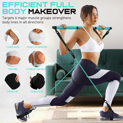 Pilates Bar Kit with Resistance Bands, Multifunctional Pilates Bar for Women & Men with Heavy-Duty Metal Adjustment Buckle, Pilates Home Equipment for Full BodyWorkouts