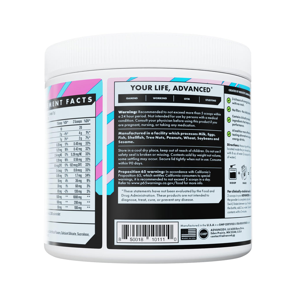 Advanced Energy - Energy Boosting Formula with Electrolytes for Hydration - L-Theanine to Combat Jitters - Sugar Free & Keto Friendly - No Maltodextrin (40 Servings) (Rocket Pop)