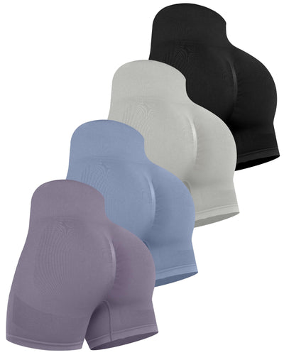CHRLEISURE Women's 4 Packs Workout Gym Shorts, High Waisted Butt Lifting Scrunch Butt Seamless Booty Shorts