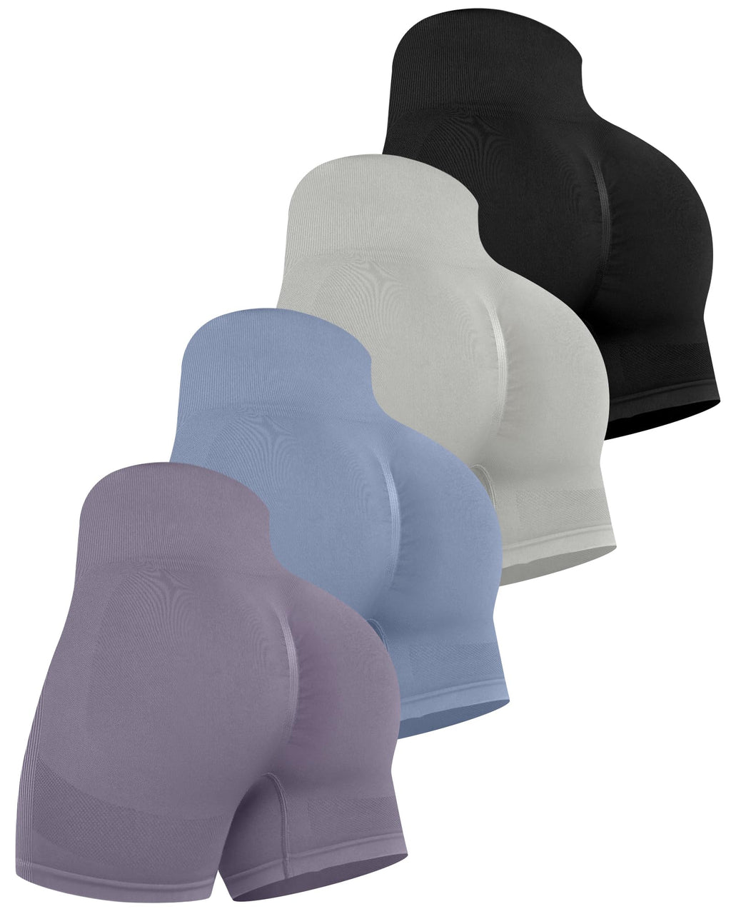 CHRLEISURE Women's 4 Packs Workout Gym Shorts, High Waisted Butt Lifting Scrunch Butt Seamless Booty Shorts