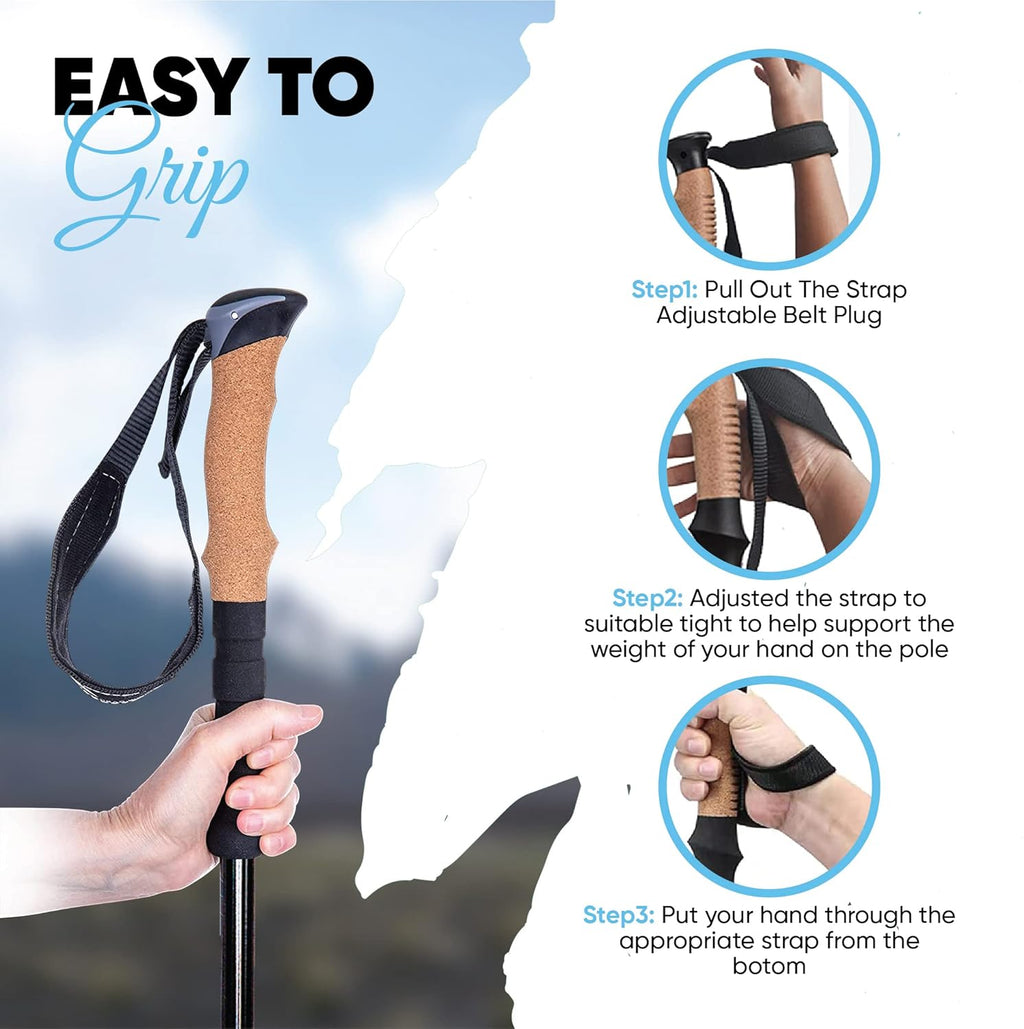 Laniti Nordic Walking Sticks – Adjustable Hiking Poles Expandable to 54" – Lightweight Trekking Poles with 10 Tips – Shock-Absorbing Carbon Fiber & Aluminum – for Men, Women