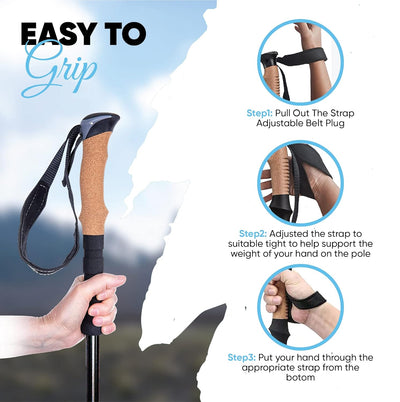 Laniti Nordic Walking Sticks – Adjustable Hiking Poles Expandable to 54" – Lightweight Trekking Poles with 10 Tips – Shock-Absorbing Carbon Fiber & Aluminum – for Men, Women