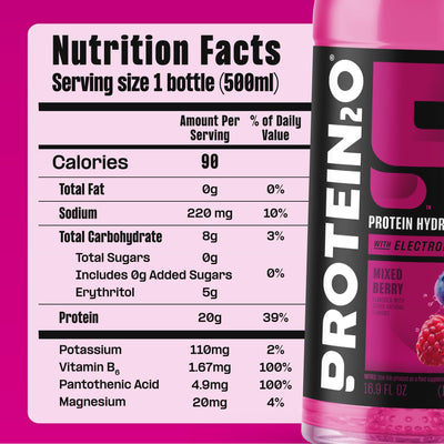 Protein2o Hydration Drink - 2-in-1 Liquid Clear Whey Protein Isolate and Electrolyte Drink - 20g Protein, Vitamins B5, B6 - Post-Workout Recovery - 16.9 Fl Oz - 12 Count Strawberry Watermelon
