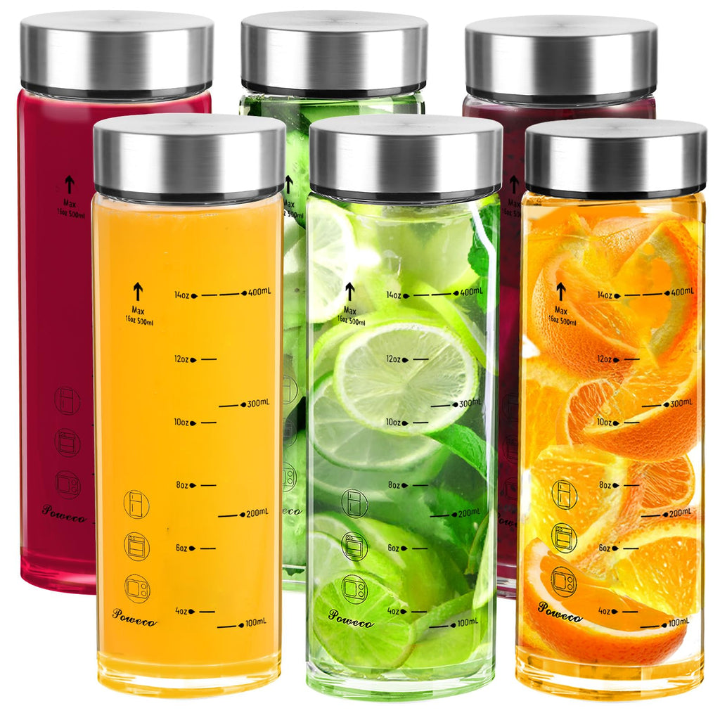 Glass Juice Bottles 4 Pack 20 oz - Wide Mouth Glass Water Bottles with Lids - for Juicing, Protein, Smoothie, Milk, Reusable, BPA Free, Stainless Steel Lids, Blender, Shaker Bottle (20oz/600ml)