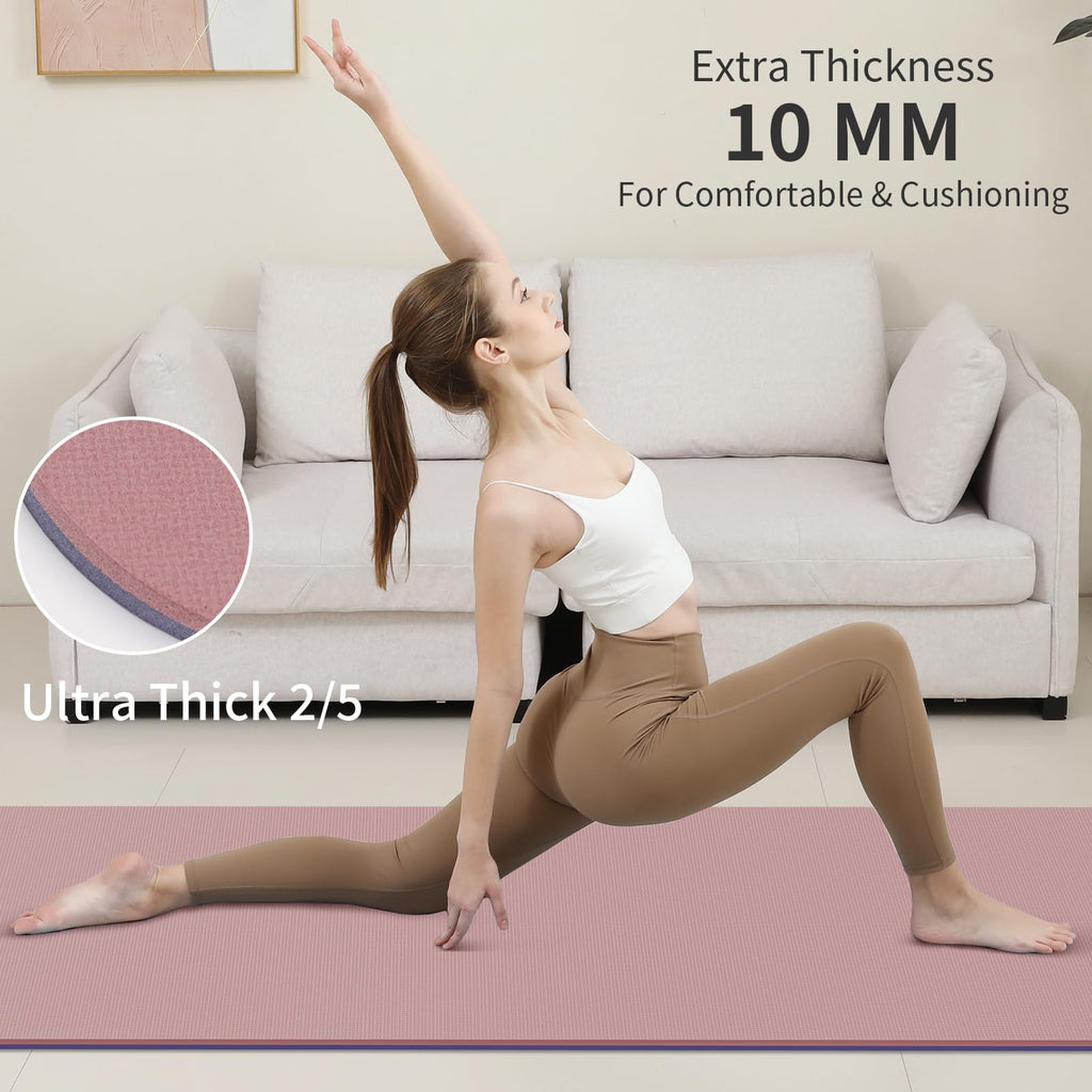 Yoga Mat Non Slip Anti-tear,extra thick-2/5 inch（10MM）High Resiliency Professional POE Yoga Mats for Women Men Kids,72"x24"inch,Workout, Yoga, Pilates and Floor Exercise, with Carrier Strap