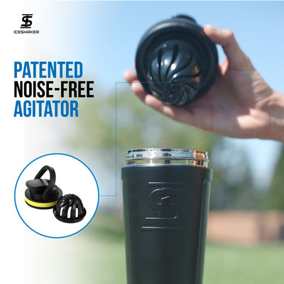 Ice Shaker Insulated Stainless Steel Shaker Bottle | 26oz, Navy/Mint | Cold for 30+ Hours | Insulated Cup with Twist-on Agitator | Odor-Free Bottle for Protein Shakes, Water, Smoothies, Cocktails