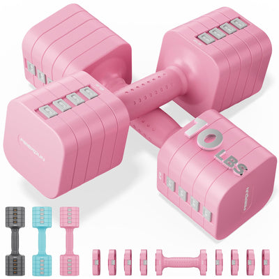 FEIERDUN 5-in-1 Adjustable Dumbbell Set of 2, 20LBS/10LBS Hand Weights for Women, 1s-Adjust Dual-Stable Dumbbell Set for Women Home Gym & Outdoor