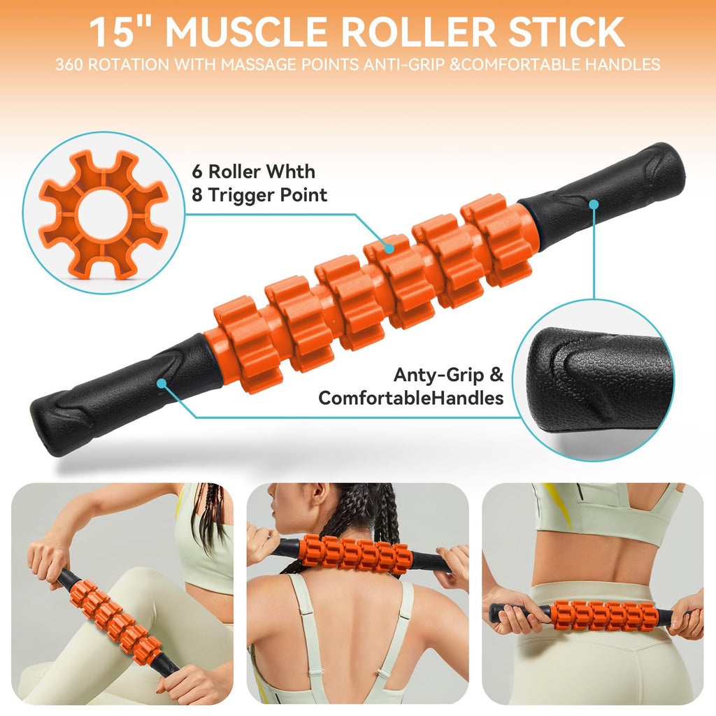 5 in1 Foam Roller Set for Deep Tissue Muscle Massage, High Density Fitness Exercise Foam Roller, Massage Roller, Massage Ball, Resistance Band, for Whole Body (Black)