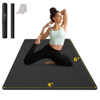 CAMBIVO Large Yoga Mat (6'x 4'), Extra Wide Workout Mat for Men and Women, Yoga Mat Thick 1/3 &1/4 Exercise Mats for Home Workout, Yoga, Pilates (Black,1/4 inch)