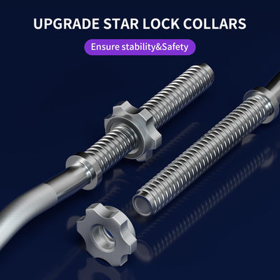 47" EZ Curl Bar Weight Lifting Bar, 1-inch Curling Bars for Weight lifting, Barbell bar for Hip Thrusts/Squats/Lunges for Gym and Home, With 2 Star Double Risk Star-nuts (220lb Weight Capacity)