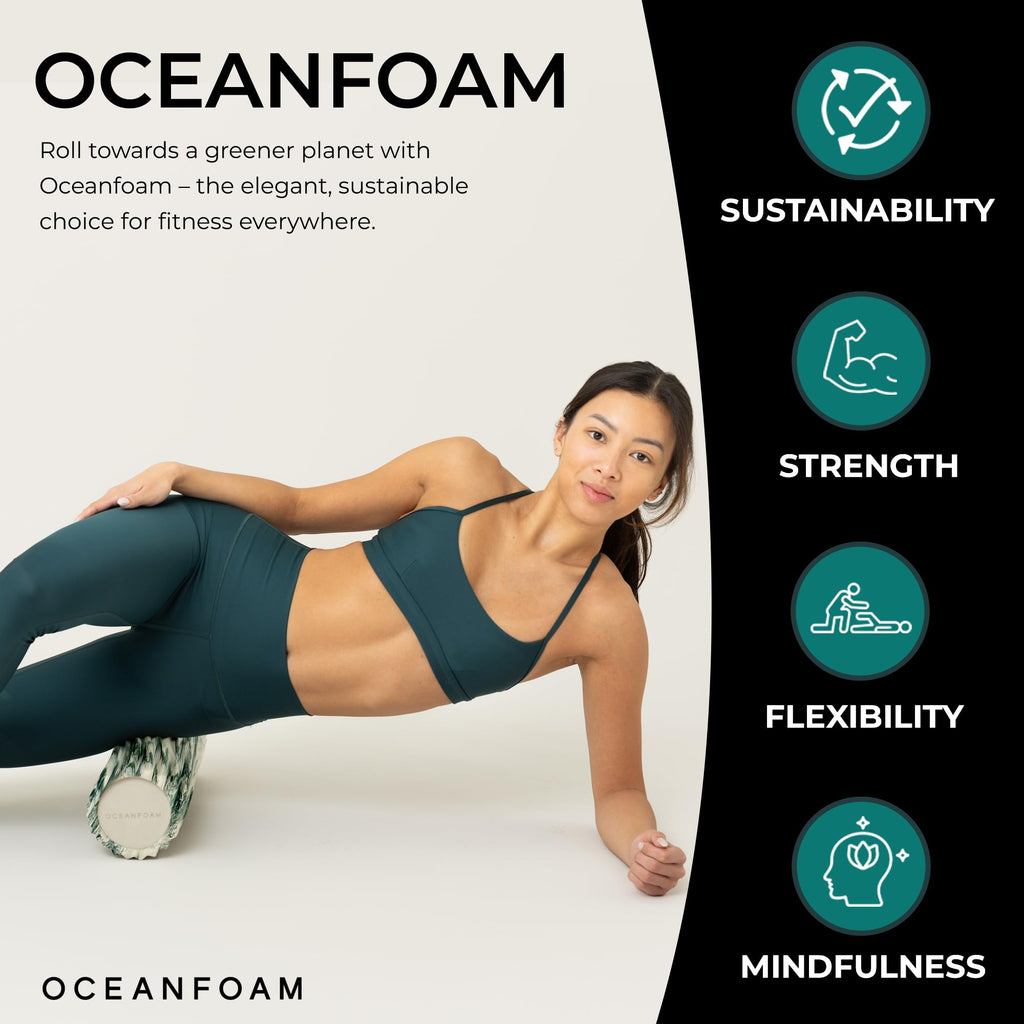 Oceanfoam Tidal Roller - Natural - Muscle Massage Foam Roller for Back Pain & Stretching - Firm and Ergonomic Wide Wave Textured - Yoga, Athletics, & Wellness - Full Size, 20" x 5"