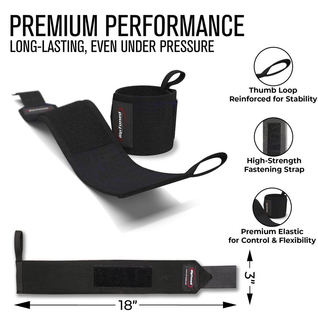 Rip Toned 18” Wrist Wraps - USPA Endorsed Wrist Straps for Weightlifting - Quality Wrist Support - Adjustable, Durable, Machine Washable - Gym Wraps for Powerlifting - for Men & Women